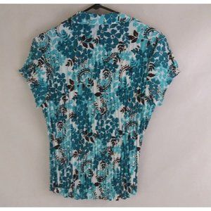 East 5th Women's Ruched Colorful Floral Button-Up Blouse Size PXL